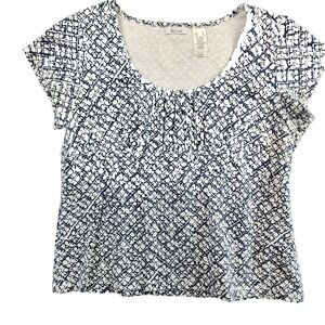 Liz & Co Women's Blue White Geometric Print V-Neck Short Sleeve Top XL